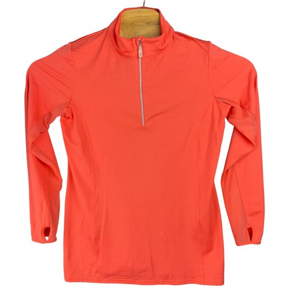 Bette & Court Swing Top Womens M Coral Long Sleeve 1/4 Zip Mesh Panels Textured - Picture 1 of 14